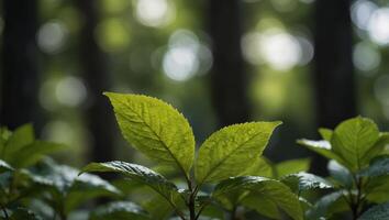 Highlight the natural beauty of bright green with a leaf bokeh background, offering a refreshing and invigorating visual appeal. photo