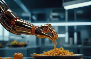 Illustration of future technology of creating food with and synthetic. photo