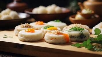 Korean traditional food various shapes of half moon shaped rice cake. photo
