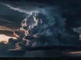 Majestic and dense dark cloud formation, showcasing the power and beauty of nature's weather phenomena Perfect for backgrounds or design elements. photo