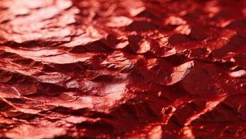 Red background foil texture, abstract Christmas holiday color paper with shiny crackled textured design. photo