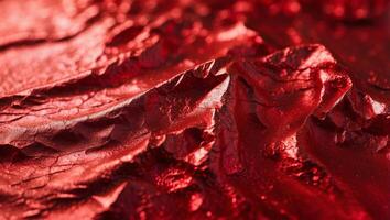 Red background foil texture, abstract Christmas holiday color paper with shiny crackled textured design. photo