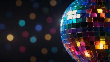 Shiny colorful disco ball with lights, with copy space. photo