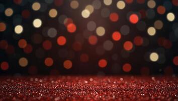 bokeh background with red and silver light glitter and diamond dust subtle tonal variations abstract maroon red christmas holiday winter background of falling red sparkle bokeh. photo