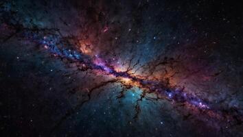 A colorful galaxy with a long, purple line The colors are bright and vibrant, creating a sense of wonder and awe. photo