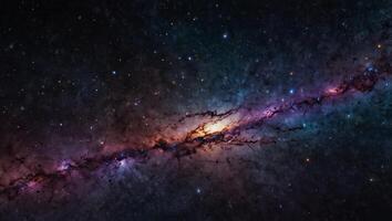 A colorful galaxy with a long, purple line The colors are bright and vibrant, creating a sense of wonder and awe. photo