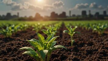A concept for growing crops using and 5G Industry 4 0 technology with benefits for soil and plants with copyspace for text. photo