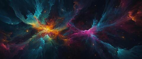 A dynamic abstract background with fluid shapes and bursts of color that mimic the chaotic beauty of a cosmic nebula. photo