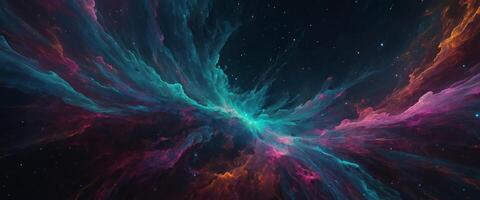 A dynamic abstract background with fluid shapes and bursts of color that mimic the chaotic beauty of a cosmic nebula. photo