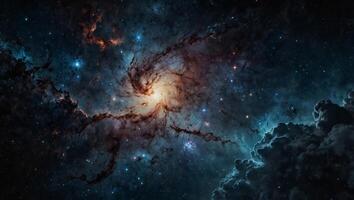 A mesmerizing view of a vast galaxy with blue nebulae and countless stars, showcasing the beauty and mystery of the universe. photo
