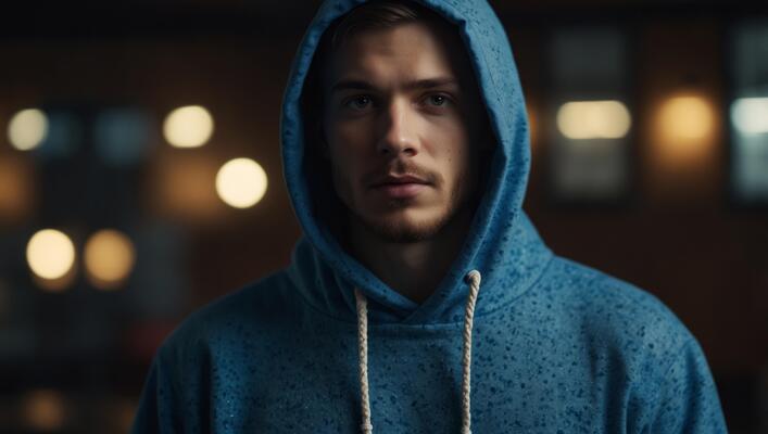 Energetic Blue Hoodie with Long Sleeves and Soft Woven Material.