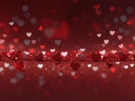 Floating Hearts Bokeh - Elongated Panoramic Red Background in a Valentine's Day Concept. photo