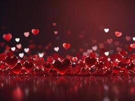 Floating Hearts Bokeh - Elongated Panoramic Red Background in a Valentine's Day Concept. photo
