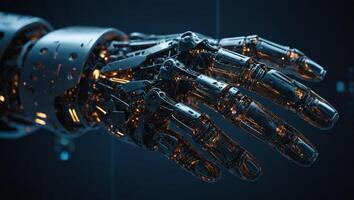 , Machine learning, Hands of robot and human touching the big data exchange with analog and digital transformation algorithms, artificial intelligence technology, innovation futuristic business. photo
