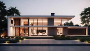 The minimalist modular home exterior design of modern architecture. photo