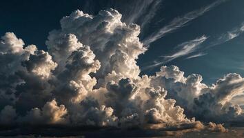 The expansive sky boasts a vibrant beauty with fluffy white clouds creating a picturesque copy space image. photo