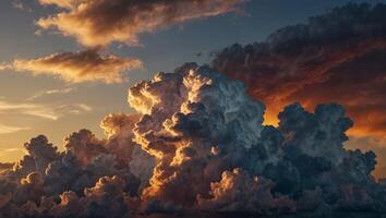 a colorful cloudy sky captures the beauty and whimsy of clouds The fluffy clouds are in a variety of shapes and sizes, and they are bathed in a warm, golden light. photo