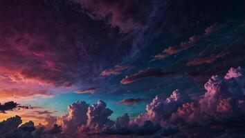 abstract fantasy background of colorful sky with neon clouds, Colorful banner of purple and blue. photo