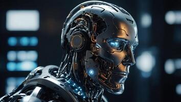 artificial intelligence, robotic, technology, , futuristic, internet, innovation, hardware, networks, digital robotic part use artificial intelligence to check hand with human innovation tech. photo