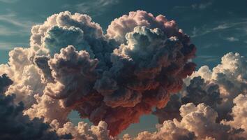 heart made of clouds in the sky with pastel colors love concept beautiful colorful valentine day heart in the clouds as abstract background. photo