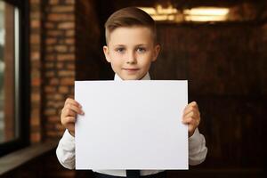 child hand hold blank paper photo