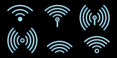 Wi-Fi Blue Wireless signal. Sensor Symbol of neon glow effect. Icon Set of Wireless sound wave. Technology Internet router, Sonar sound. isolated illustration. vector