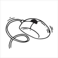 Compact mouse. Black and white drawing in sketch style, vintage graphic vector