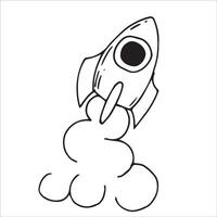 Space rocket. Black and white drawing in sketch style, vintage graphic vector
