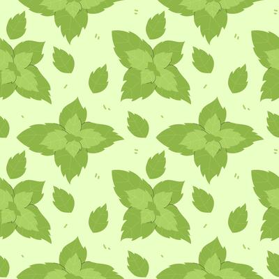Mint seamless pattern on a light background. Light background with green leaves