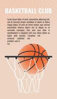 Basketball background design with ball, hoop and text. Colorful illustration for flyers, banners, web and print. Sport, team play concept. Flat modern illustration isolated. vector