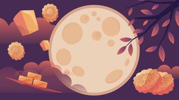 The moon, mooncakes, osmanthus tree, and Kongming lanterns, a background illustration celebrating the Mid-Autumn Festival vector
