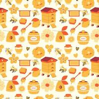 beekeeping seamless pattern on light background. Honey background vector
