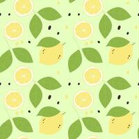 Yellow lemons on green background seamless pattern vector