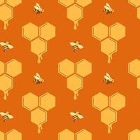 honeycomb and bees seamless pattern vector