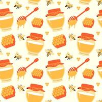 honey seamless pattern. Honeycombs, bees, honey vector