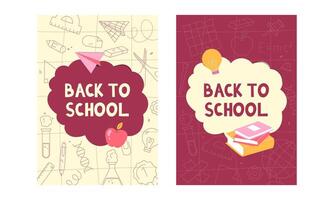 back to school poster set. A set of templates for the beginning of the school year. School supplies vector
