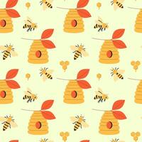 beehive and bees seamless pattern vector