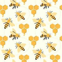 bees and honeycomb seamless pattern vector