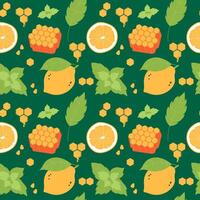 honey with lemon and mint seamless pattern vector