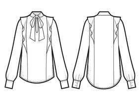 Illustration of women's tie neck blouse. Front and back vector