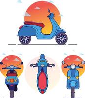 set of scooters in different views on white background illustration vector