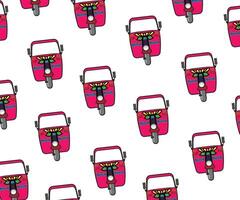 Retro Indian auto-rickshaw. tuk-tuk in Thailand. Seamless pattern. white background vector