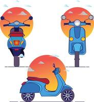 set of scooters in different views on white background illustration vector
