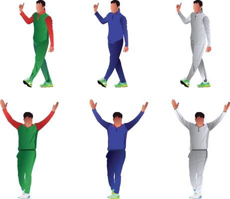 a set of cricket players in different poses
