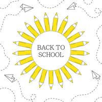 Back to school. Circle frame made of yellow pencils. Paper airplanes with dotted lines. Poster, banner, greeting card. illustration. vector