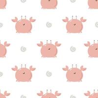 Seamless pattern with cute crab. Sea character. For for kids design, fabric, wrapping, cards, textile, wallpaper, apparel. Isolated cartoon illustration in flat style on white background. vector
