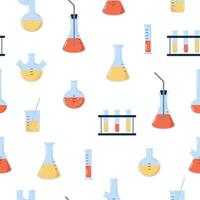 Chemical laboratory flasks seamless pattern. Science and educational design vector