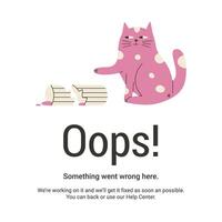 404 error page with funny cat broke the vase. Flat illustration. vector