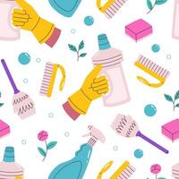 Seamless pattern with cleaning elements. Hand drawn pattern with detergent. illustration. vector