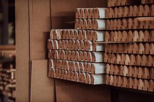 A vast warehouse in the forestry industry, showcasing a plethora of wooden products, including boards and various timber items neatly organized in storage photo